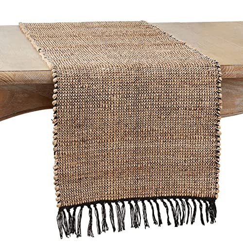 Fennco Styles Jute Cotton Woven Table Runner with Fringe 16 x 72 Inch - Natural Table Cover for Home, Dining Room, Banquets, Family Gathering and Special Occasion