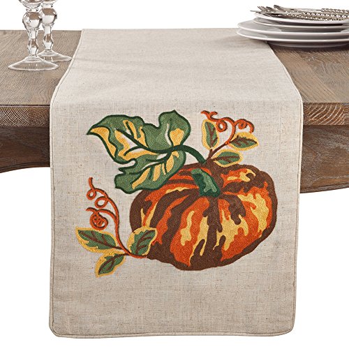 Fennco Styles Embroidered Pumpkin Colletion Holiday Thanksgiving Table Runner