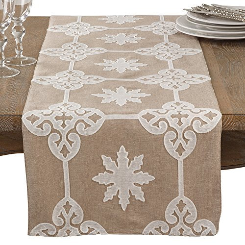 Fennco Styles Decorative Applique Design Baroque 100% Cotton Table Runner - 16"x72"