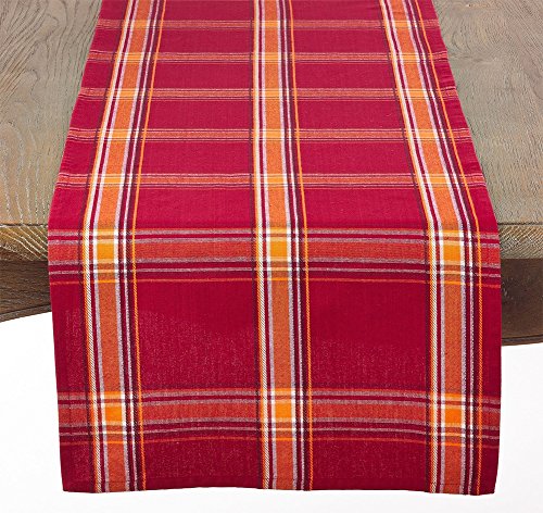 Fennco Styles Holiday Flannery Plaid Cotton Table Runner 16 x 72 Inch - Red Table Runner for Christmas, Home Decor, Banquets, Family Gathering and Special Occasion