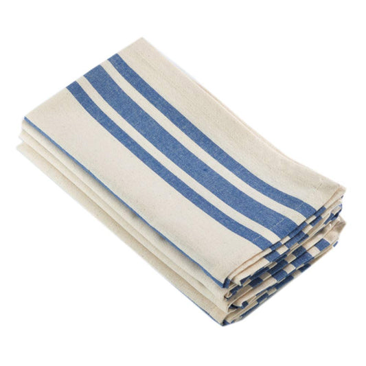 Fennco Styles Dauphine Collection Farmhouse Striped Cotton 20 x 20 Inch Cloth Napkins, Set of 4 - French Blue Dinner Napkins for Dining Table, Banquet, BBQ Table and Family Dinner