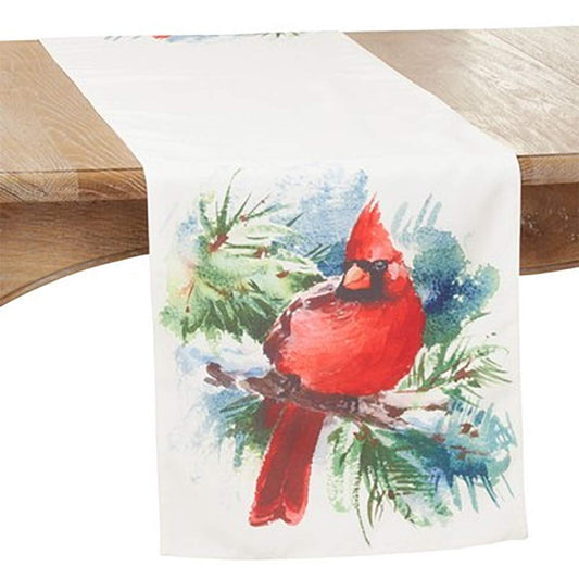 Fennco Styles Watercolor Christmas Cardinal Table Runner 16" W x 70" L - Multicolored Table Cover for Christmas Décor, Home, Banquet, Family Gathering, Holiday and Special Occasion