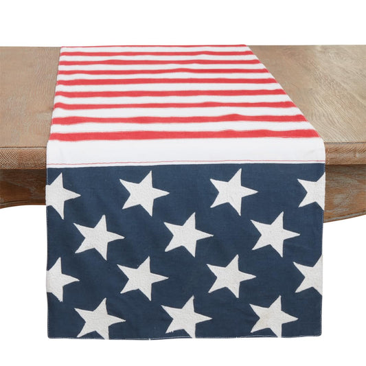 Fennco Styles Multicolor American Flag Design Cotton Table Runner 16" W x 72" L - Classic Stripe Star Patriotic Table Cover for Home Décor, Dinner Parties, 4th of July, National Holidays