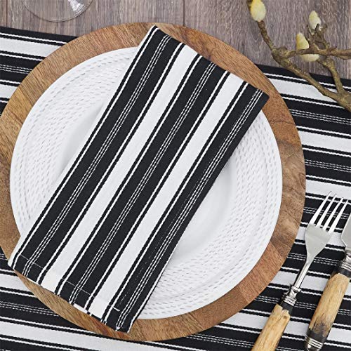 Fennco Styles Classic Striped Cotton Decorative Table Runner 16" W x 72" L - Black & White Table Cover for Banquets, Special Events, Everyday Use and Home Décor