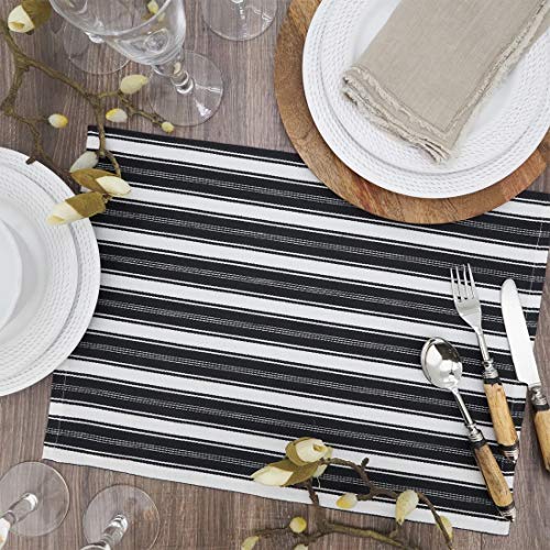 Fennco Styles Classic Striped Cotton Decorative Table Runner 16" W x 72" L - Black & White Table Cover for Banquets, Special Events, Everyday Use and Home Décor