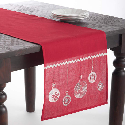 Fennco Styles Embroidered Christmas Balls Red Table Runner - 16"x72"