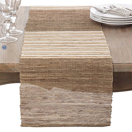 Fennco Styles Woven Nubby Natural Ramie Rustic 14 x 72 Inch Table Runner - Texture Stripe Table Runner for Home Everyday Use, Kitchen, Banquets and Special Occasion Décor