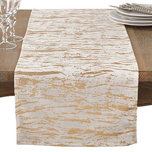 Fennco Styles Distressed Metallic Foil Design Cotton Tablecloth - Gold Table Cover for Everyday Use, Dining Room Décor, Holiday and Special Occasion