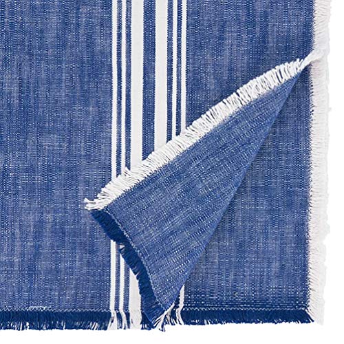 Fennco Styles Contemporary Striped Fringe Cotton Table Runner 13" W x 72" L - Blue Table Cover for Home, Dining Table Décor, Family Gathering, Banquets and Special Events