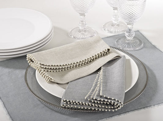 Fennco Styles Creative Pearl Border 18-inch Cotton Cloth Napkins, Set of 4 (Grey)