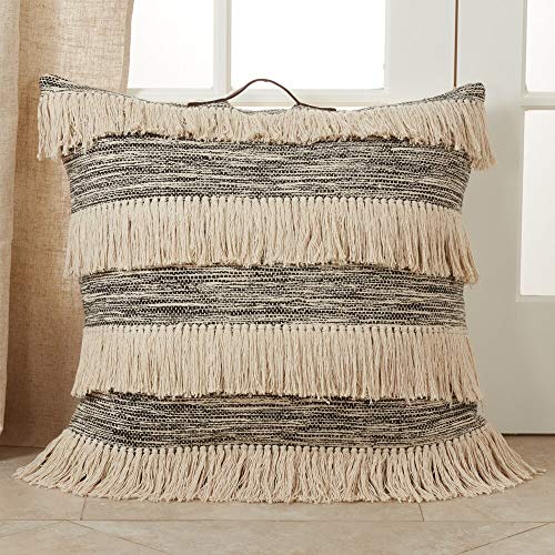 Fennco Styles Two Tone Tassel Design 30 Inch Square Cotton Decorative Floor Throw Pillow – Large Cushion for Couch, Sofa, Bedroom, Office and Living Room Décor