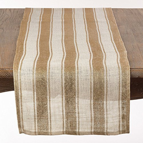 Fennco Styles Striped Foil Burlap Table Runner - 16"x72"- 2 Colors