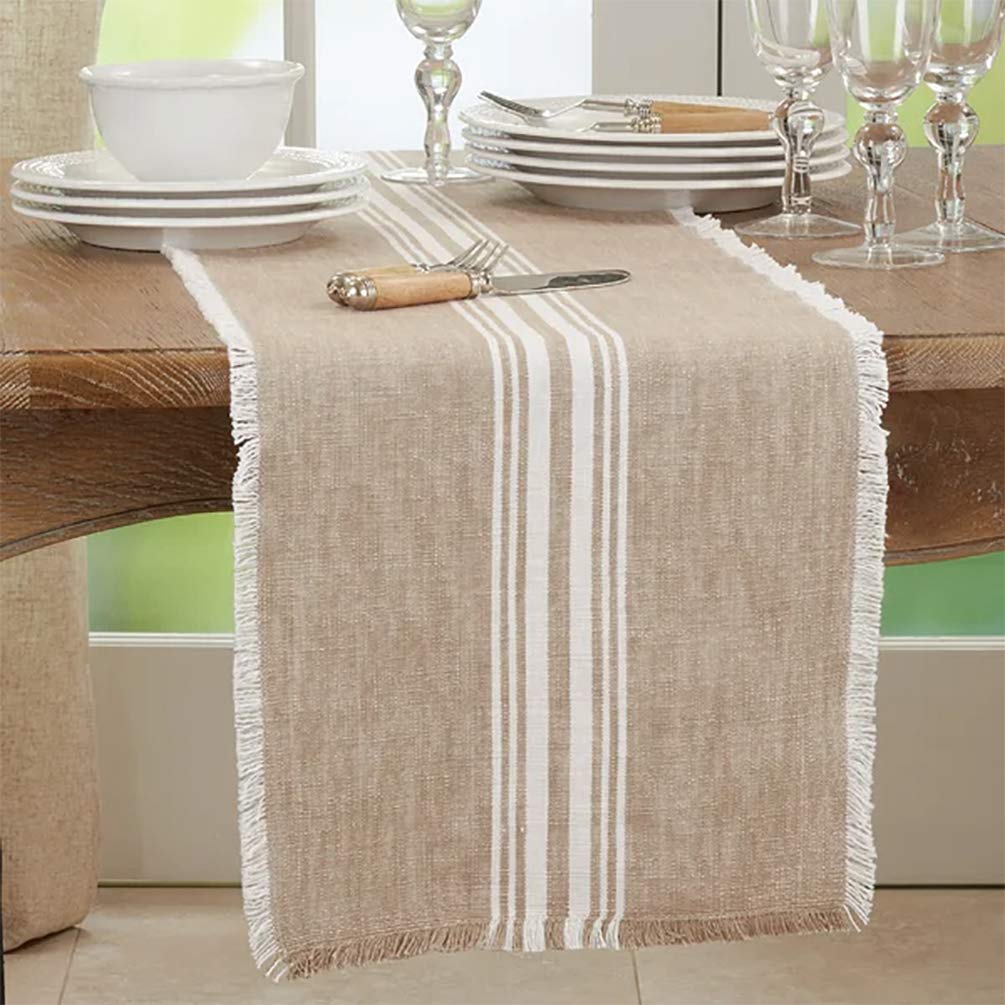 Fennco Styles Contemporary Striped Fringe Cotton Table Runner 13" W x 72" L - Blue Table Cover for Home, Dining Table Décor, Family Gathering, Banquets and Special Events