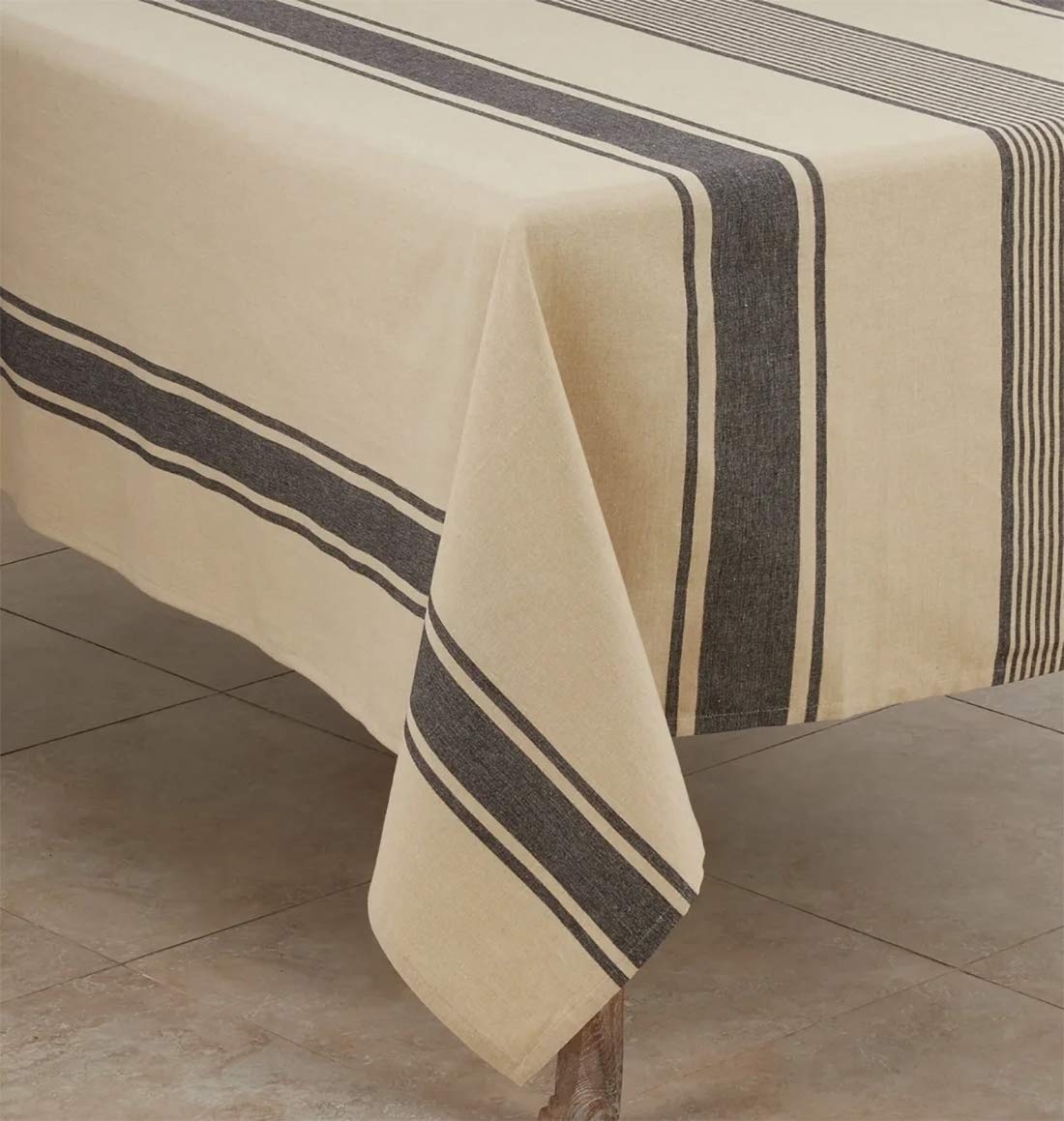 Fennco Styles Aulaire Banded Design 100% Cotton Tablecloth - Natural Striped Table Cover for Home, Dining Room Decor, Banquets, Family Gathering and Special Occasion