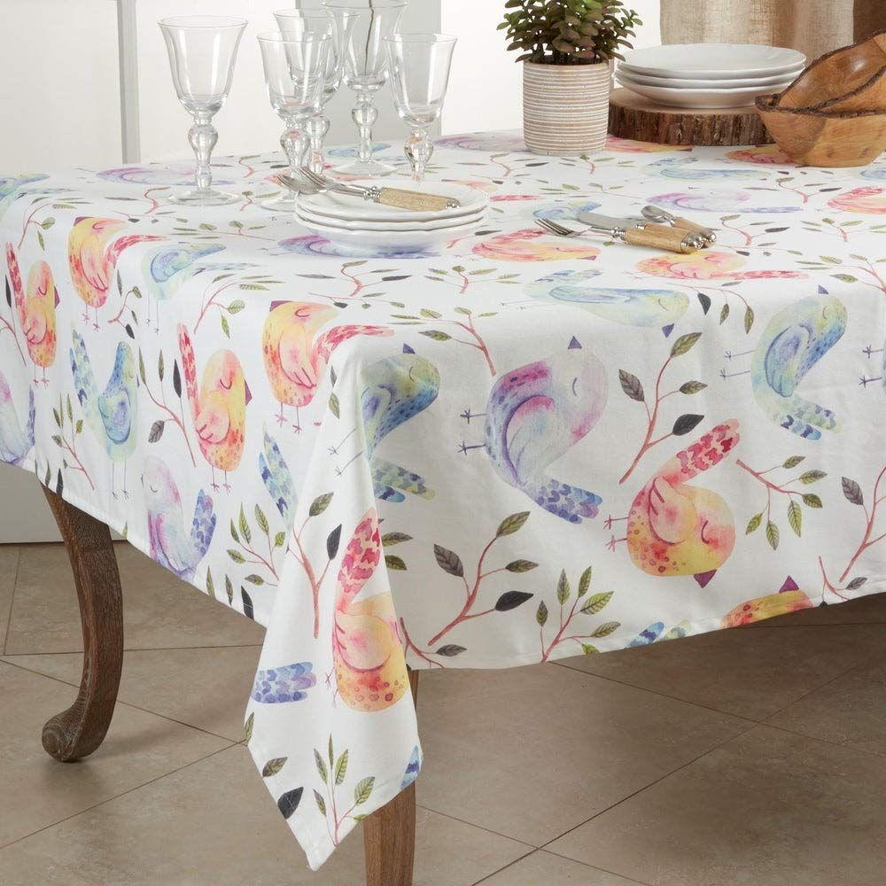 Fennco Styles Modern Flock of Birds Design Table Linen Collection – Table Cover for Home Décor, Dining Table, Banquets, Holidays and Special Occasions