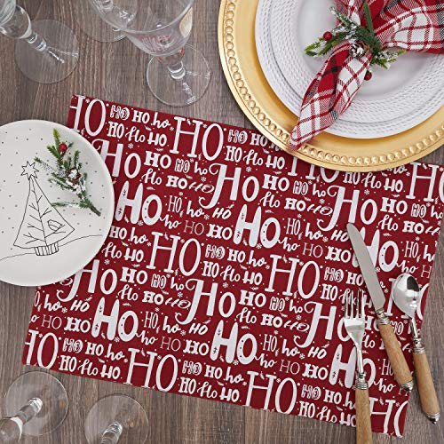 Fennco Styles Ho Ho Ho Holiday Table Runner 16" W x 72" L - Red Cotton Table Cover for Banquets, Christmas, Special Events and Home Décor