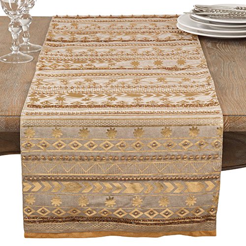 Fennco Styles Elegant Beaded Aztec Design Accent Decorative Cotton Table Runner 16" W x 72" L