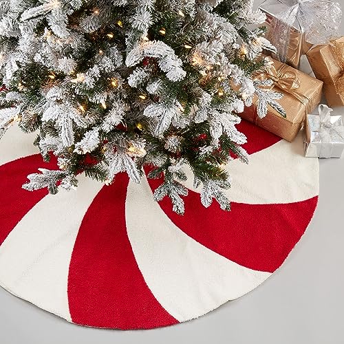 Fennco Styles Candy Cane Design Christmas Tree Skirt 72" Round - Red & White Tree Skirt for Home, Holiday Tree, Indoor Outdoor and Special Occasion