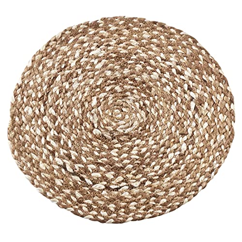 Fennco Styles 100% Jute Woven Design Farmhouse Placemats 16 Inch Round, Set of 4 - Natural Braided Table Mats for Home, Dining Room, Banquets, Family Gathering and Special Occasion