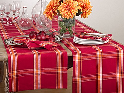 Fennco Styles Holiday Flannery Plaid Cotton Table Runner 16 x 72 Inch - Red Table Runner for Christmas, Home Decor, Banquets, Family Gathering and Special Occasion