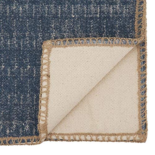 Fennco Styles Contemporary Jute Whipstitch Cotton Table Runner 13" W x 72" L - Denim Blue Table Cover for Home, Dining Table, Banquet, Family Gathering, Everyday Use and Special Occasion