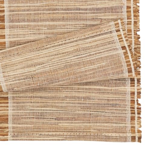 Fennco Styles Stripe Water Hyacinth Table Runner 16" W X 72" L - Natural Woven Table Cover for Dining Table, Dinner Party, Holidays, Home Decor, Special Events