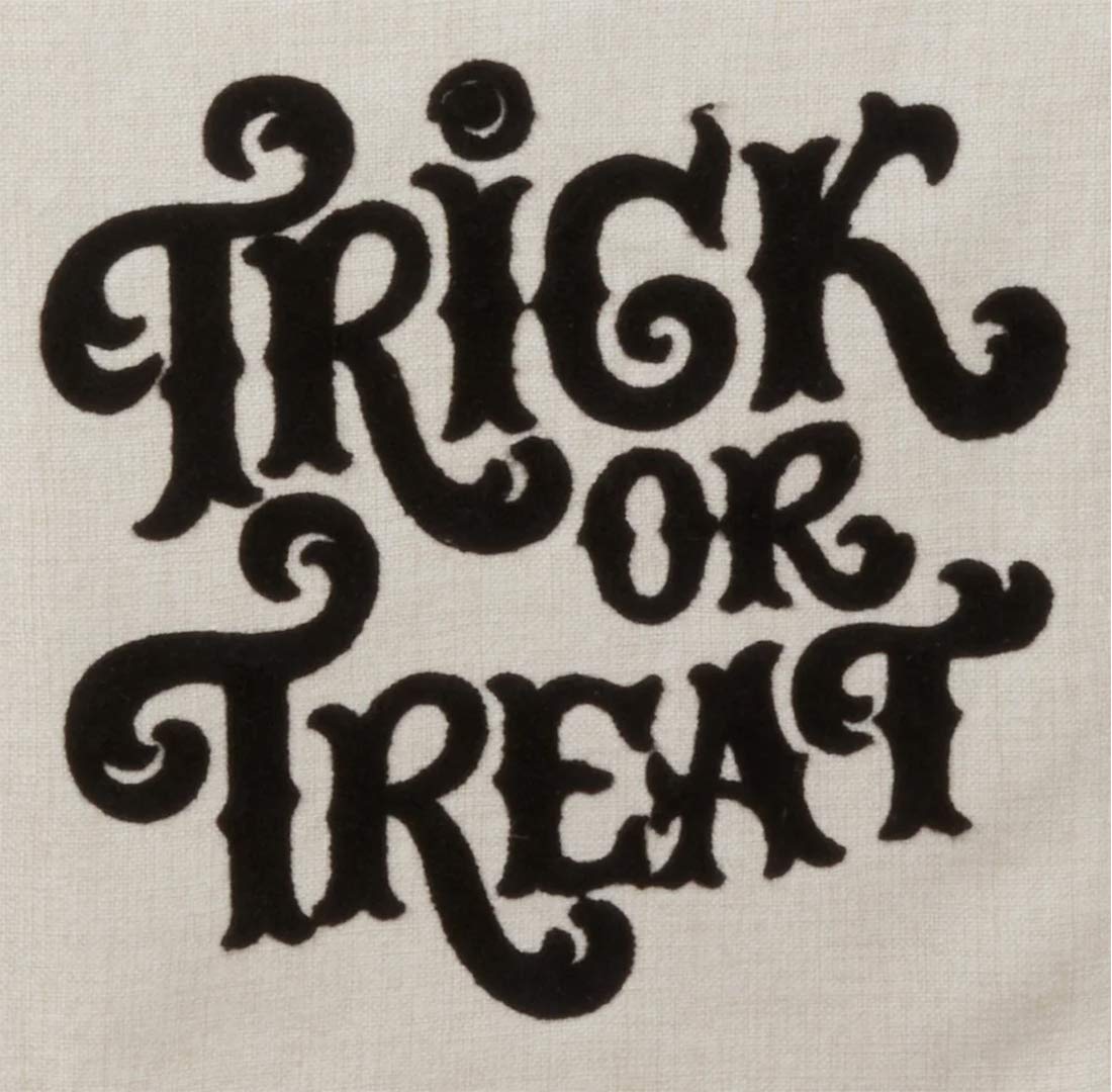 Fennco Styles TRICK OR TREAT Table Runner with Lace Edge Design 14" W x 72" L - Natural Table Cover for Home, Banquets, Halloween Event, Themed Party and Special Events