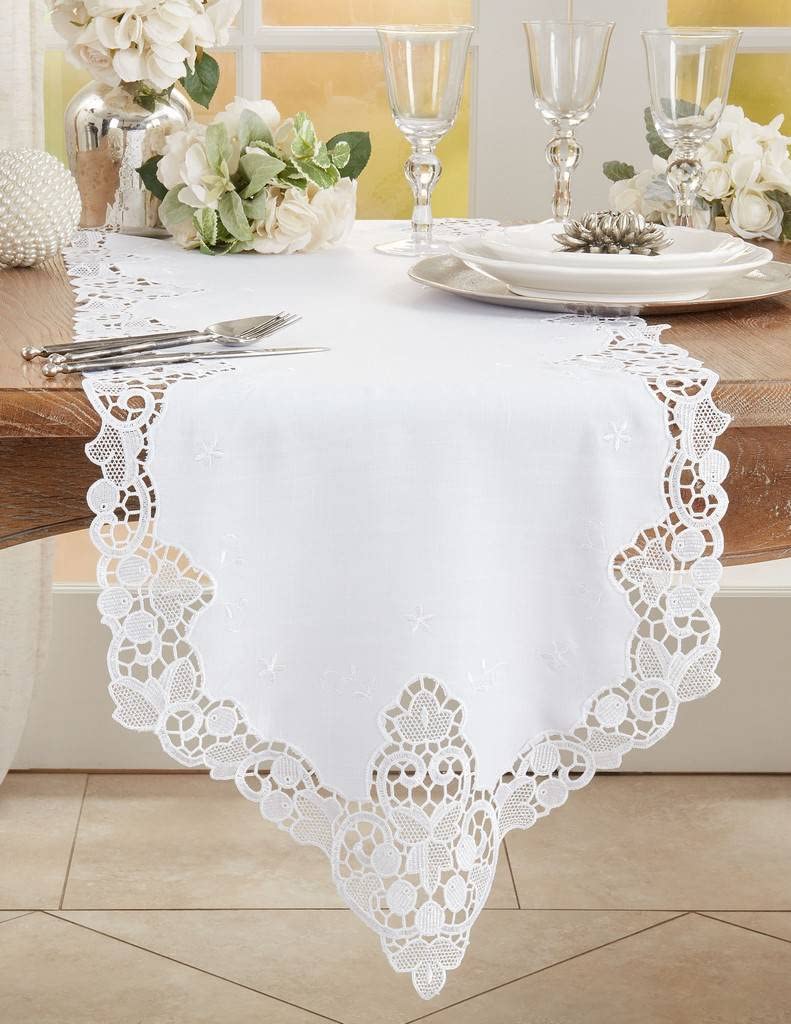 Fennco Styles Elegant Lace Design Tablecloth 67 x 102 Inch - White Vintage Table Cover for Everyday Use, Banquets, Weddings, Holidays and Special Occasions