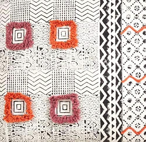 Fennco Styles Bohemian Block Print Tufted Home Décor – Mulicolor Home Decorations for Couch, Bedroom and Living Room Décor