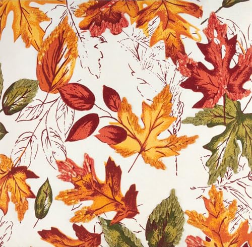 Fennco Styles Warm Embroidered Autumn Leaves Cotton Tablecloth - Multicolored Holiday Table Cover for Thanksgiving, Banquets, Family Gathering and Special Occasion