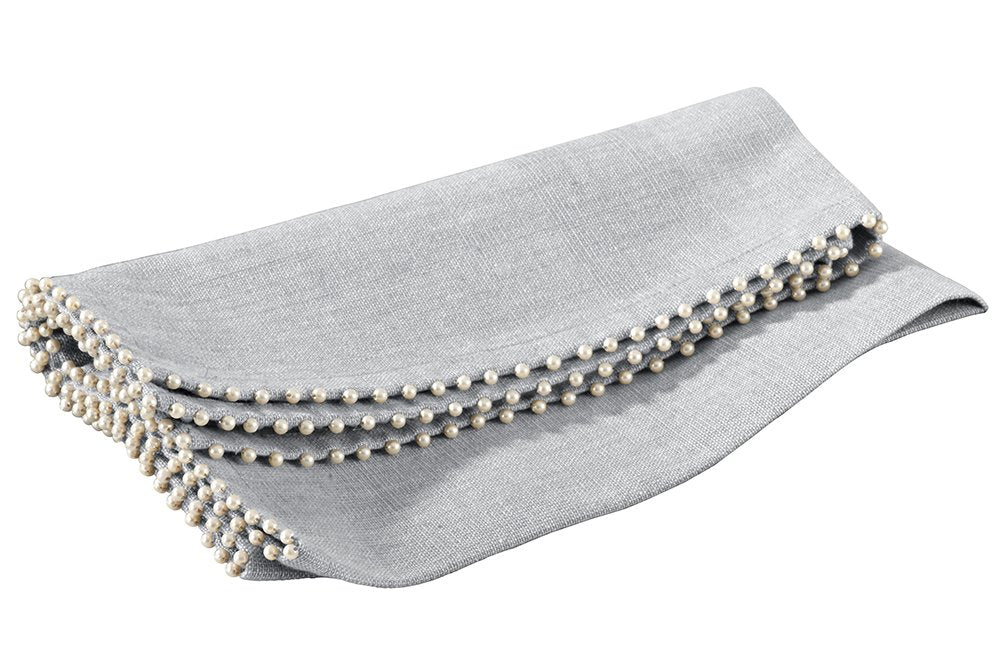 Fennco Styles Creative Pearl Border 18-inch Cotton Cloth Napkins, Set of 4 (Grey)