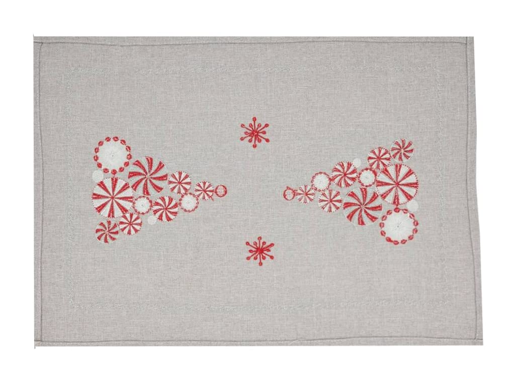 Fennco Styles Embroidered Peppermint Holiday Table Runner 16" W x 72" L - Silver Festive Table Cover for Christmas, Family Gathering, Banquets and Special Events