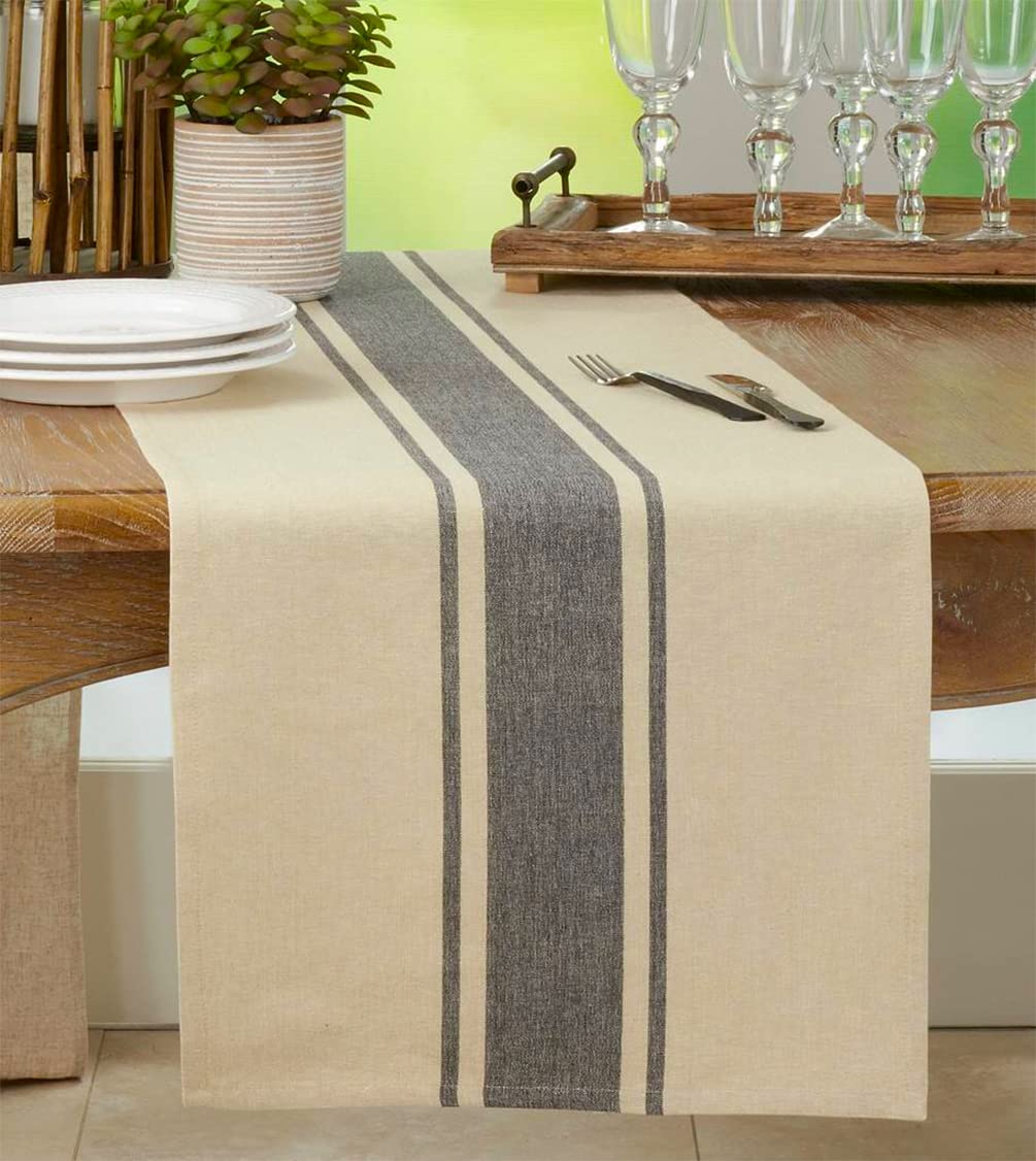 Fennco Styles Aulaire Banded Design 100% Cotton Table Runner 16" W x 72" L - Striped Table Cover for Home, Dining Room Decor, Banquets, Family Gathering and Special Occasion