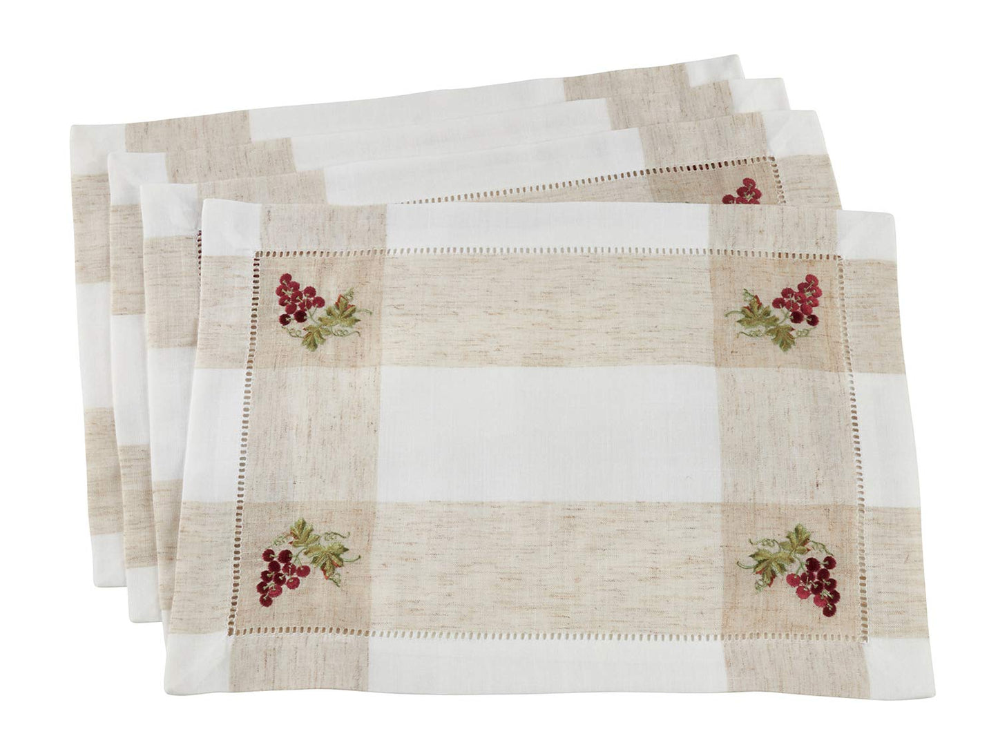 Fennco Styles Hommage Brodé Collection Cottage Embroidery Hemstitch Border Placemats