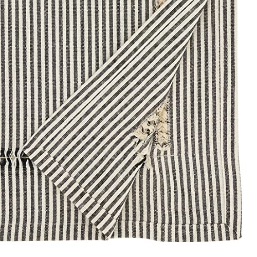 Fennco Styles Modern Stripe Design Hemstitch Cotton Table Runner 16" W x 54" L - Black & White Woven Table Cover for Home Décor, Dining Table, Banquet, Family Gathering and Special Occasion