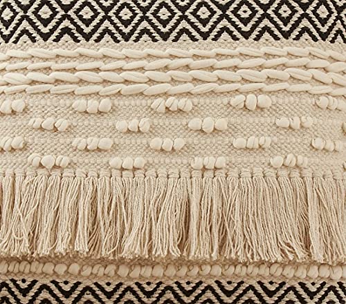 Fennco Styles Moroccan Fringe Cotton Decorative Throw Pillow 18" W x 18" L - Natural Square Cushion for Home, Couch, Living Room, Bedroom, Office and Holiday Décor