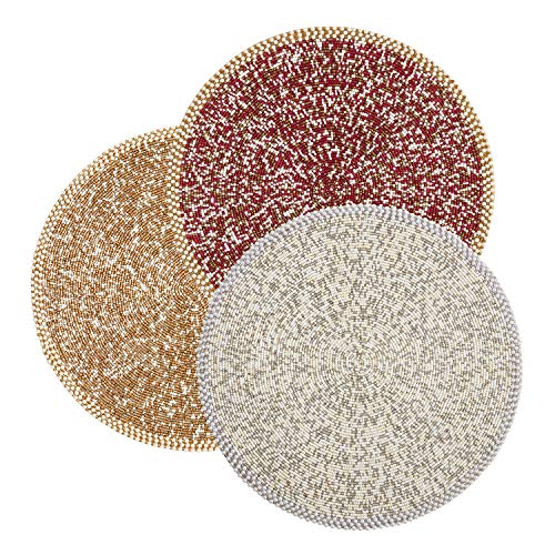 Fennco Styles Goa Collection Contemporary Pearl Glass Beaded 14 x 14 Inch Place Mat – Variety Color Placemat for Banquets, Family Gathering, Special Events and Home Décor