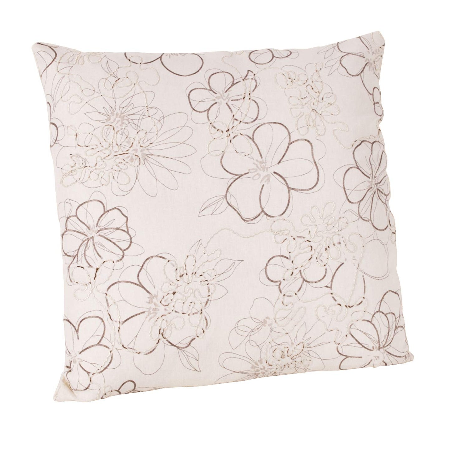 Fennco Styles Embroidered Floral Cotton Decorative Throw Pillow 18 x 18 Inch - Ivory Accent Cushion for Home, Couch, Living Room and Everyday Décor