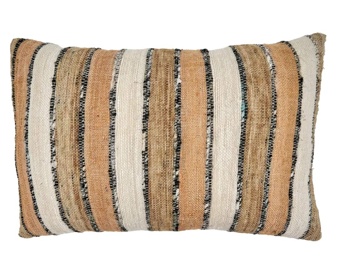 Fennco Styles Woven Chindi Striped 100% Cotton Decorative Throw Pillow Cover 16 x 24 Inch - Natural Throw Pillow Case for Home, Couch, Living Room and Bedroom Décor