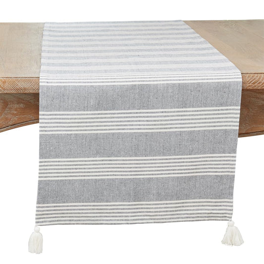 Fennco Styles Blue Striped Tassel Table Runner 16" W X 72" L - 100% Cotton Woven Table Cover for Home, Dining Table, Banquets, Thanksgiving, Christmas, Holidays and Special Occasions