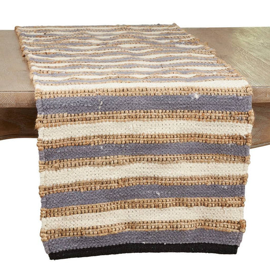 Fennco Styles Striped Chindi Cotton Jute Table Runner 16" W x 72" L - Blue Handwoven Table Cover for Home, Dining Room, Banquets, Family Gatherings and Special Occasions