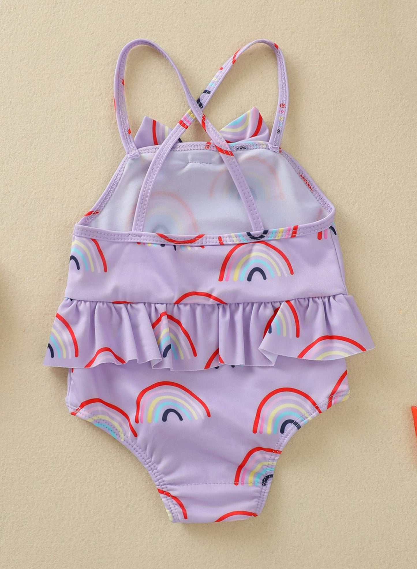 stylesilove Baby Toddler Girls Rainbow Print One-Piece Swimsuit Ruffle Crisscross Back Bathing Suit Beach Swimwear