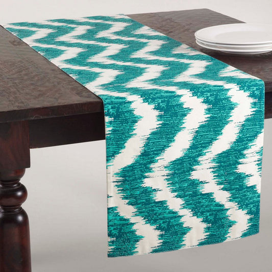 Serpentine Wavy Design Cotton Table Runner (Sea Green)