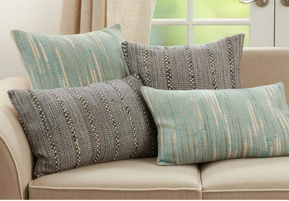 Fennco Styles Homey Striped Decorative Cotton Throw Pillow 20" W x 20" L - Blue Accent Cushion for Home, Couch, Bedroom, Living Room and Office Décor