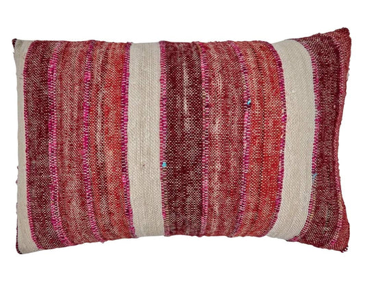 Fennco Styles Woven Chindi Striped 100% Cotton Decorative Throw Pillow Cover 16 x 24 Inch - Red Throw Pillow Case for Home, Couch, Living Room and Bedroom Décor