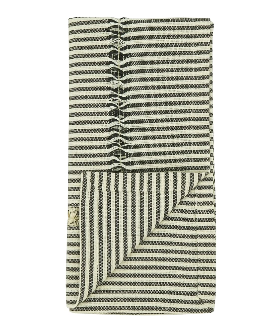 Fennco Styles Modern Stripe Design Hemstitch Cotton Table Runner 16" W x 54" L - Black & White Woven Table Cover for Home Décor, Dining Table, Banquet, Family Gathering and Special Occasion