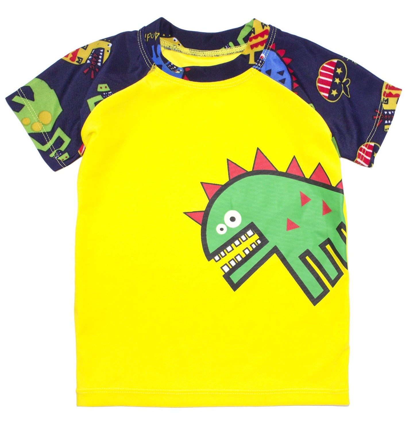 stylesilove Kids Boy Cartoon Dinosaur Shark Rashguard Top & Swim Shorts with Hat 3 pcs Set