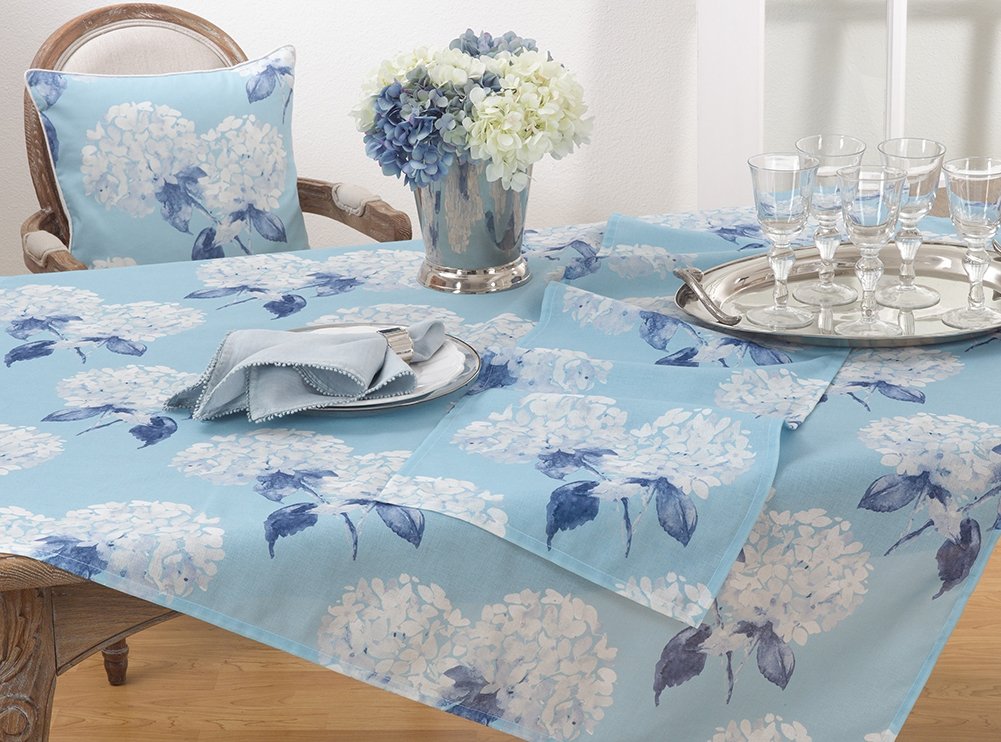 Fennco Styles Aqua Hydrangea Printed Table Runner 16" W x 54" L - Floral Design Table Cover for Home Décor, Dining Table, Banquet, Everyday Use, Family Gatherings