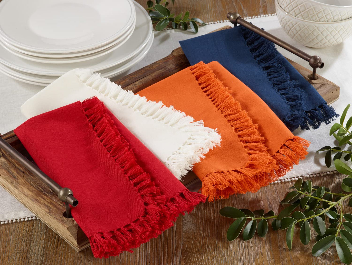 Fennco Styles Lizette Fringed Festive Cotton Napkins 20-inch Square, Set of 4