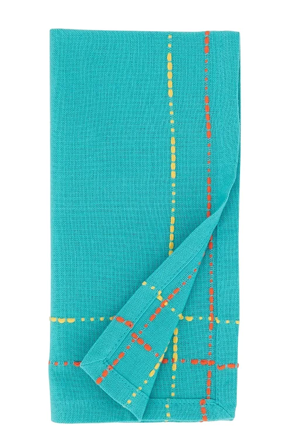 Fennco Styles Dobby Border Woven Cotton Cloth Napkins 18" W x 18" L, Set of 4 - Turquoise Dinner Napkins for Dining Table Décor, Family Gathering, Banquets, and Special Events